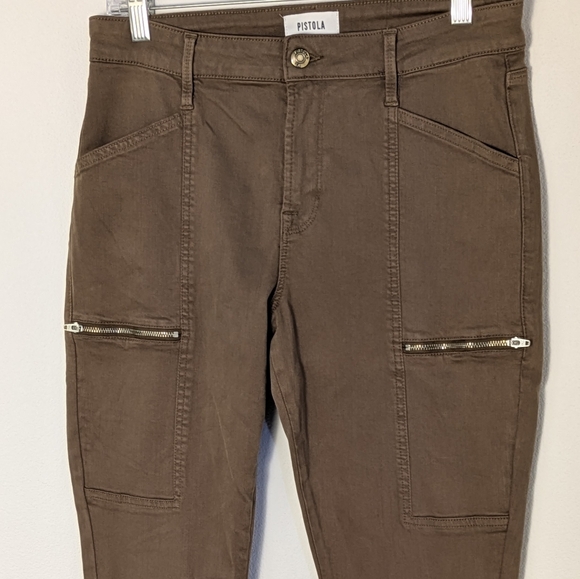Pistola Jeans Womens Brown Moto Ankle Faux Zipper Pants Stretchy Punk Sz 29 EUC - Picture 3 of 12